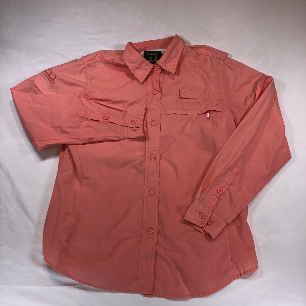 Cabelas Guidewear Womens Fishing Shirt Medium Pink Nylon Long Sleeve Ventilated